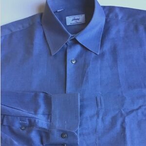 BRIONI solid steel blue textured cotton shirt Sz L made in Italy 🇮🇹